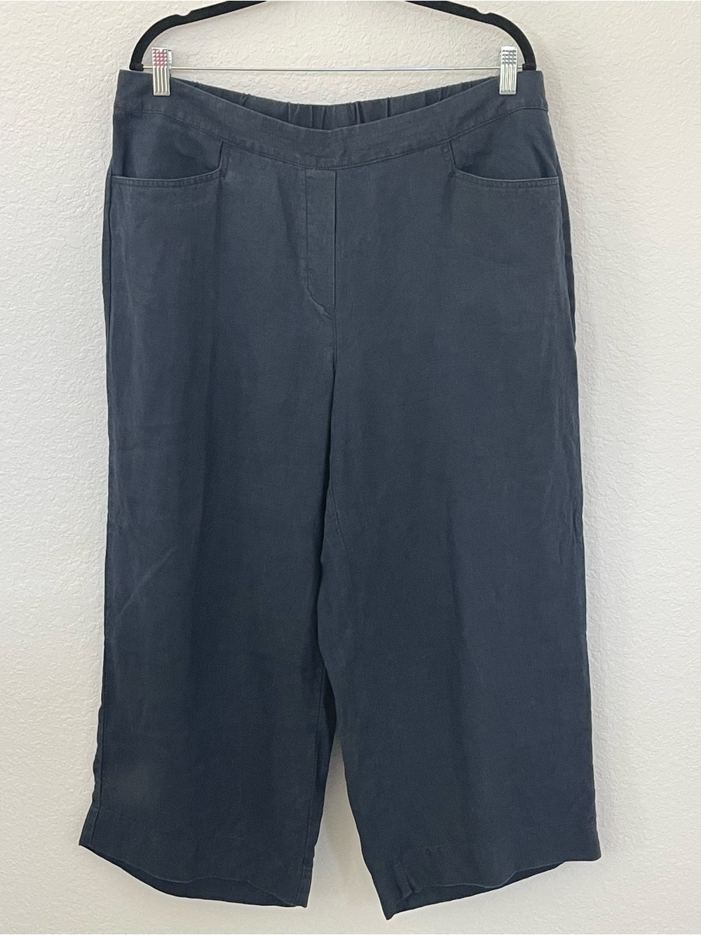 J.Jill Love Linen Pants XL Navy Blue 100% Linen Wide Leg Cropped Pull On